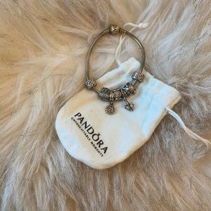 {pandora} bracelet with 5 charms and 2 charm-stoppers